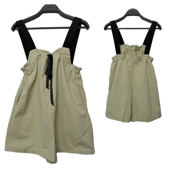 🥑 loose light green overalls shorts with black canvas woven strap by YS - Picture 4 of 6